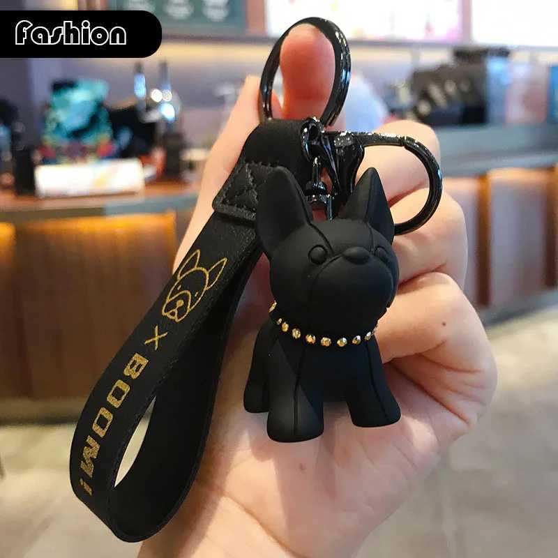 2024 Fashion Cool French Bulldog Keychain PU Leather Dog Keychains For Women Bag Pendant Jewelry Trinket Car Key Ring Key Chain W251021