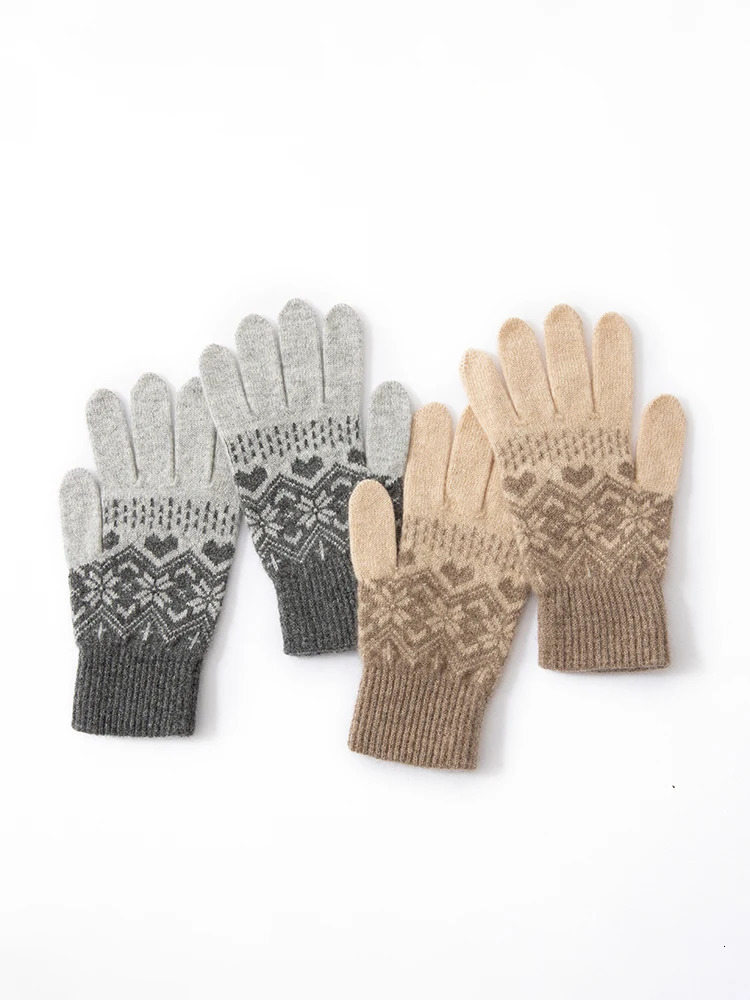 Women Jacquard Gloves Christmas Pattern Snowflakes 100 Baby Cashmere Thin Knitted Winter Thermal Gloves 251020