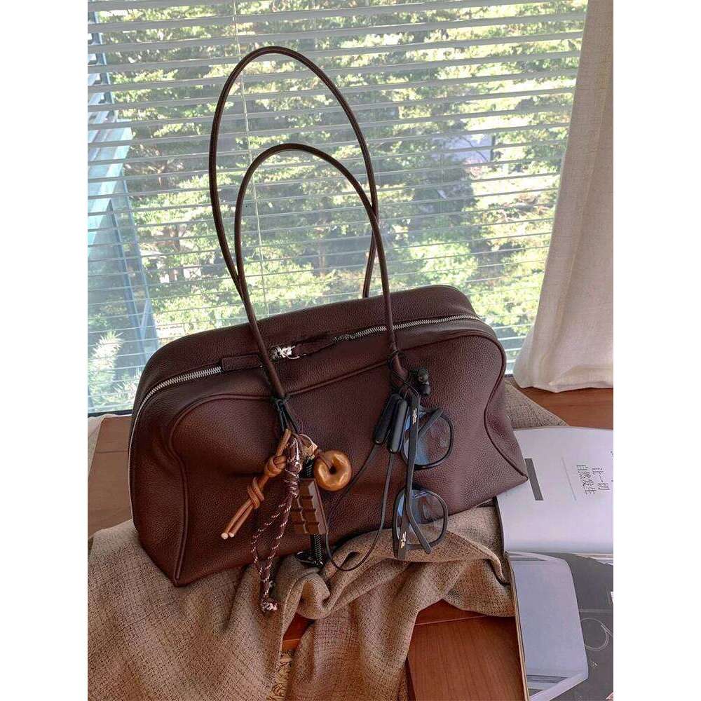 Leather Large Capaci Tote Women's 2025 New mat High-End Single oulder Bowling Boston Bag