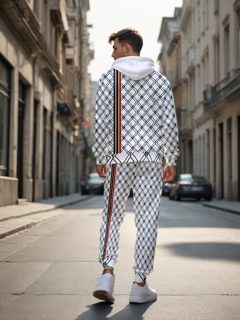 Men's Ankle-Length Knitted Hoodie Casual Outdoor Polyester Sweatshirt Gradient Color Print Adjustable Drawstring Long Sleeve - LMWY00176