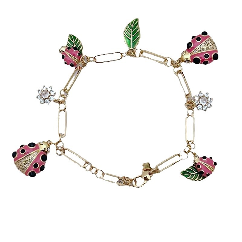 Luxury bracelet Colorful enamel cute ladybug leaf shaped diamond encrusted bracelet women Christmas gift designer bracelet free shipping