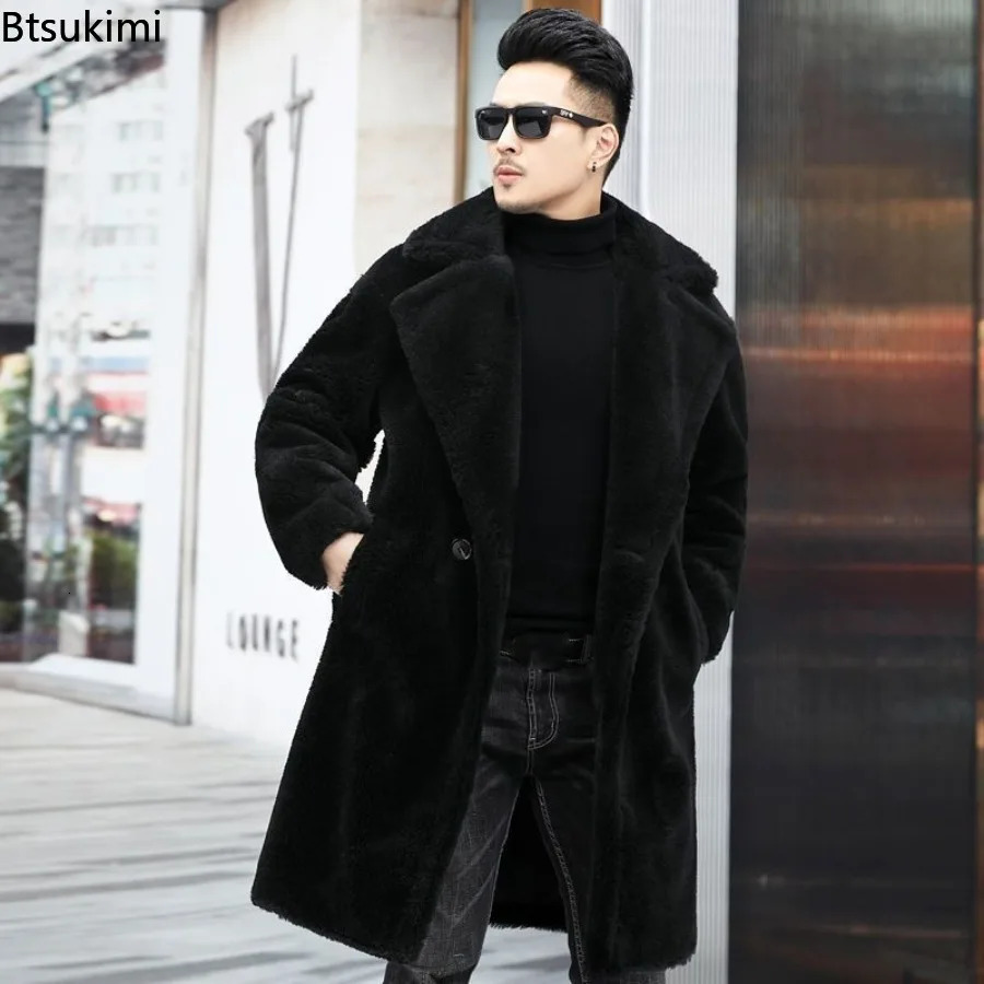 Fashion Long Camel Fleece Coats Mens Autumn Winter Thickened Warm Faux Fur Outwear Trend Vintage Men Windbreaker Jackets 251018