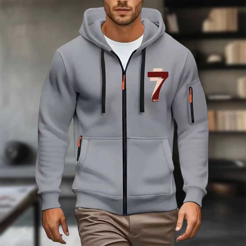 Mens hooded sweatshirt 2025 thick and warm high quality with a hood sporty style zipper opening and closing multiple pock W251021