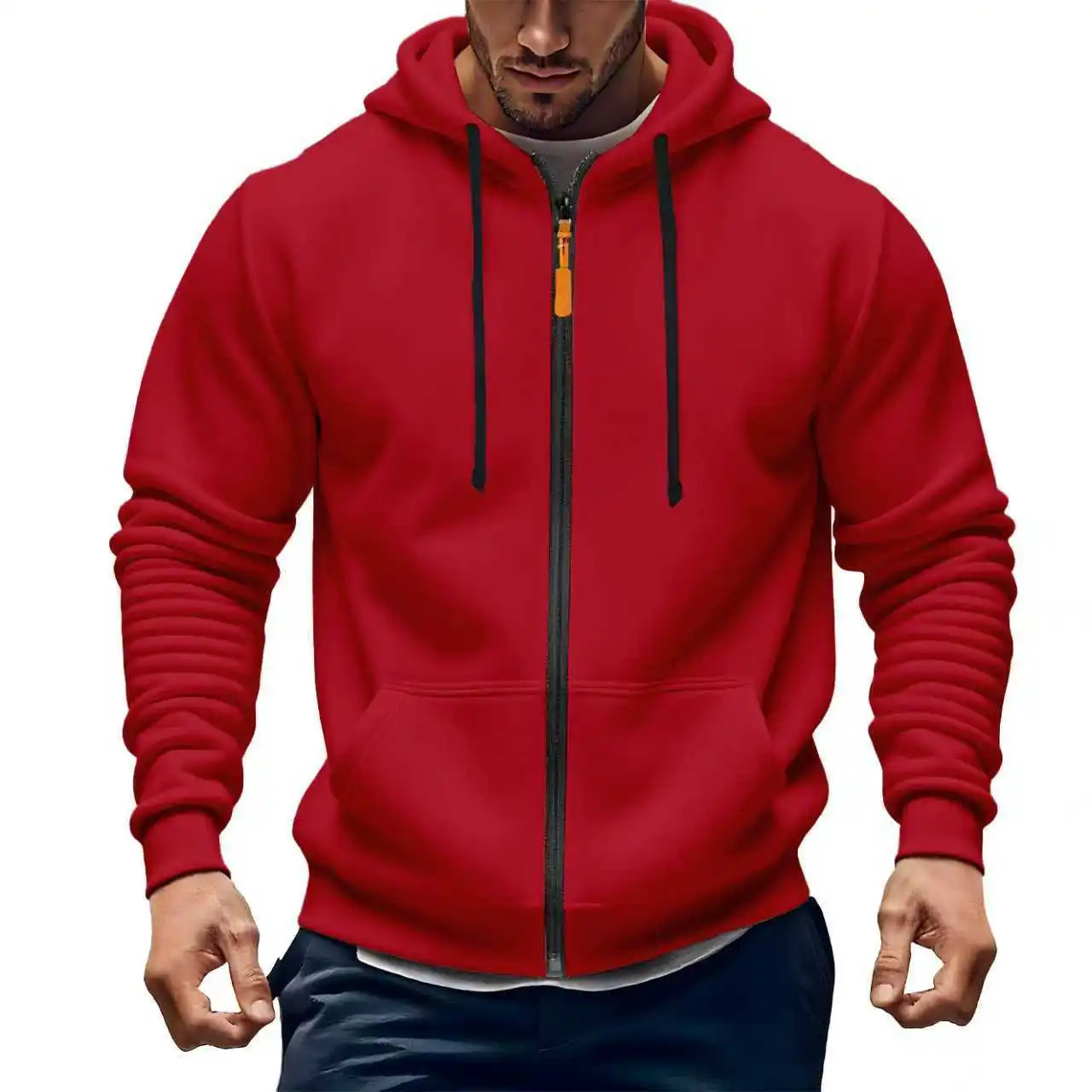 FallWinter selling Casual Fashion Mens Solid Color Zippered Sweatshirt Thick Long Sleeve Hooded Pockets Style HighQualit 251016