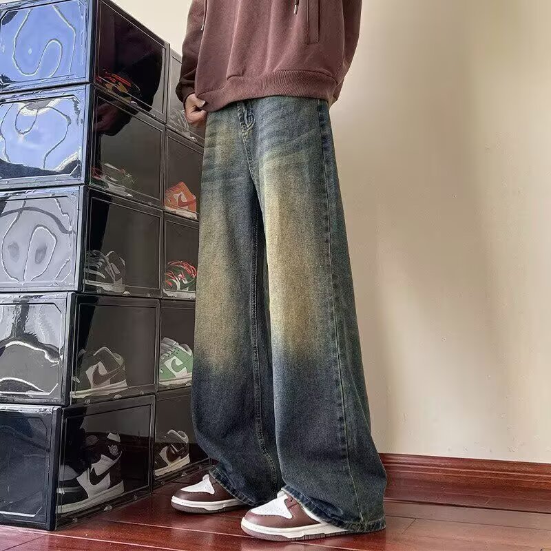 Men's Jeans Y2K Fashion American Vibe Washed Wide Leg Men's Jeans Loose Straight Retro Style Spring Autumn New Casual Comfortable Denim Trou
