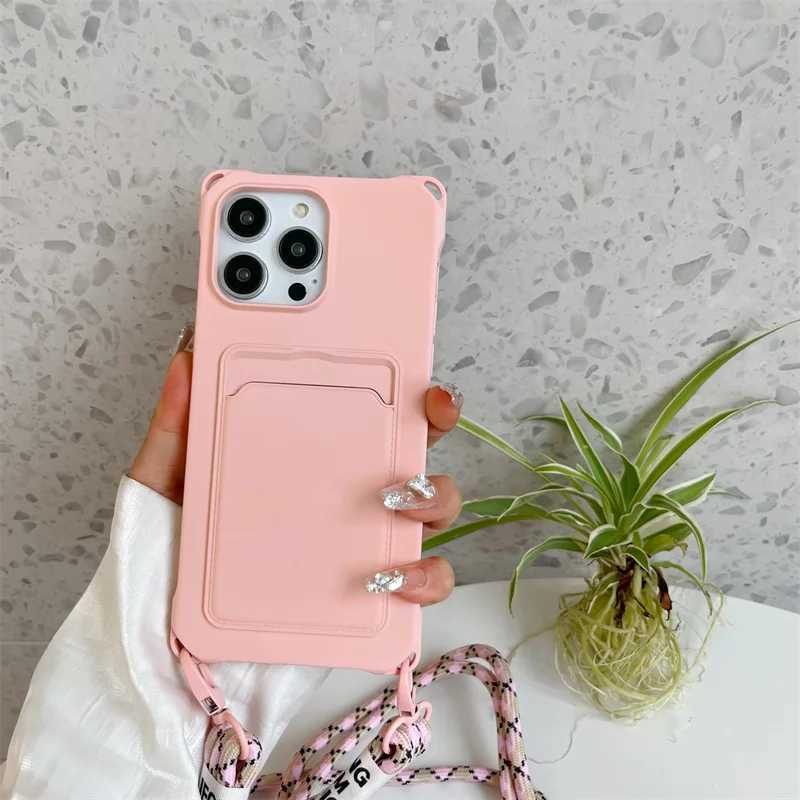 Strap Case For iPhone 16 15 14 12 11 Pro Max 13 Mini XS X 8 7 Plus Shockproof Silicon Card Slot Crossbody Necklace Lanyard Cover J251114