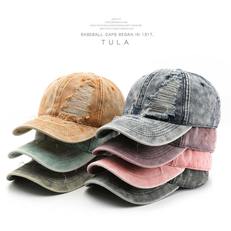 Style Personality Women Spring Autumn Solid Color Ripped Washed Plain Duckbill Cap Outdoor Men Sun Protection Baseball Cap H251020