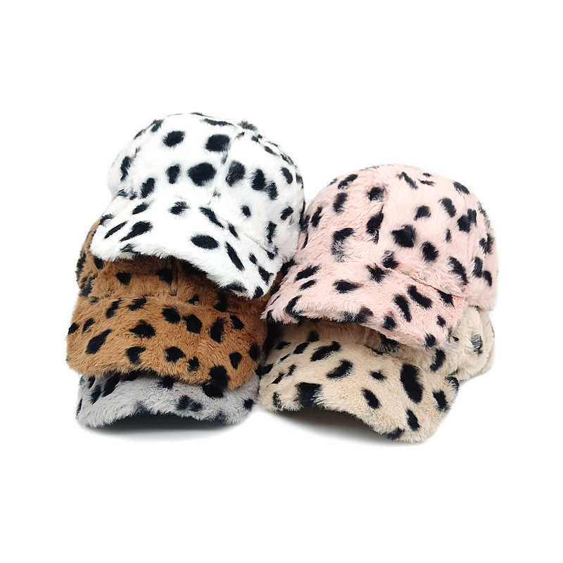 Winter New Leopard Print Baseball Cap Warm Plush Hat Womens Fashion Duckbill Cap Outdoor Versatile Sun Hat H251020