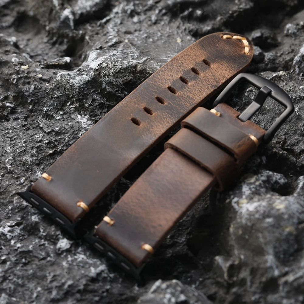 Handmade Top Layer Cowhide Strap Retro Style For iWatch Watch Ultra 2 49MM 45MM 44MM 42MM Men Thickened Watch Chain Brown 251016