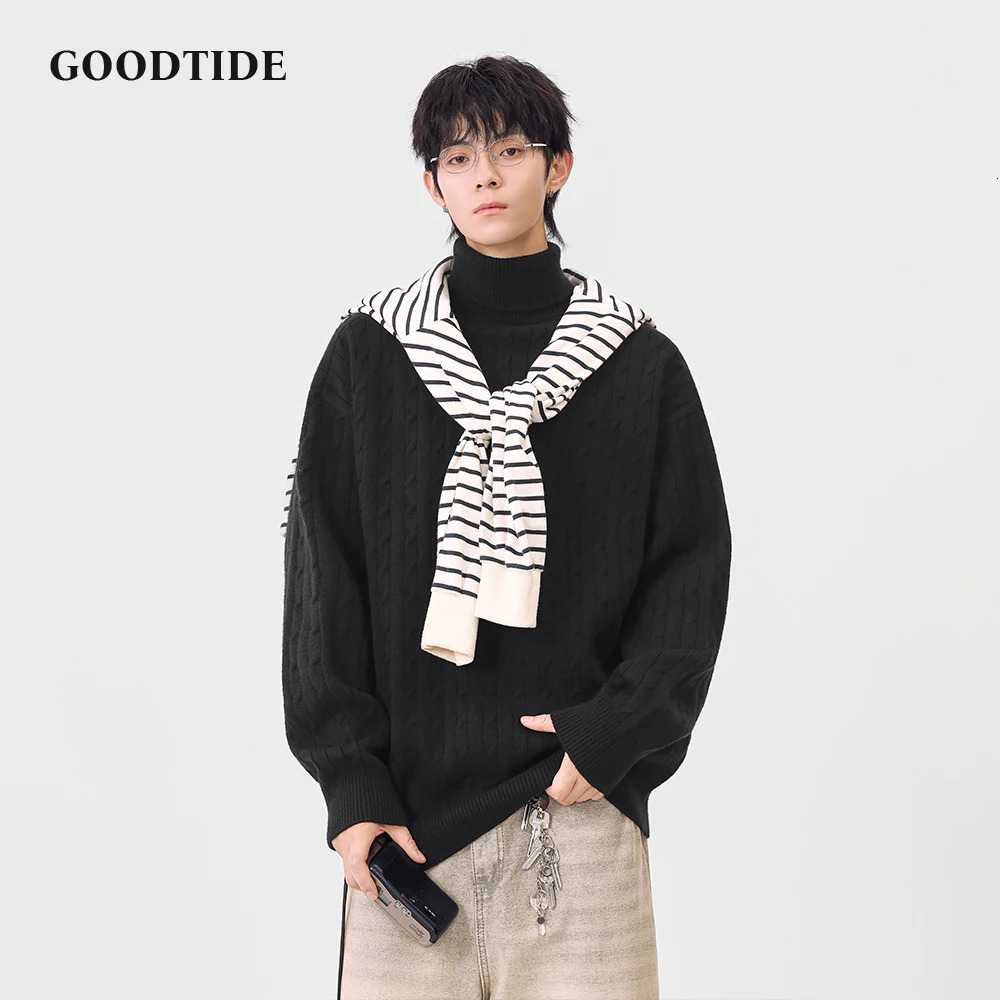 Fashion Mens Casual Turtleneck Sweater 2025 Winter Cable Knit Pullover Comfortable Soft Long Sleeve Jumper Top 251020