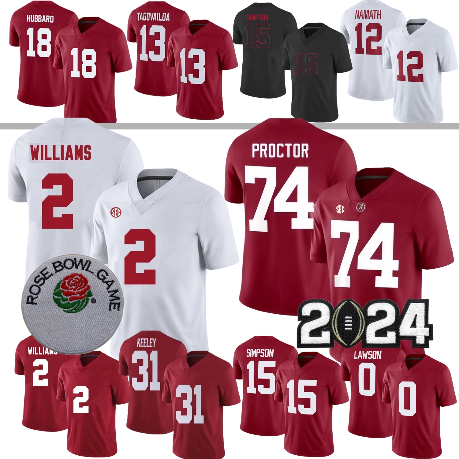 Ryan Williams Football Jersey College Kadyn Proctor Ty Simpson Bray Hubbard Keelon Russell Deontae Lawson LT Overton Jaylen Mbakwe Keeley Jackson Edwards Russaw