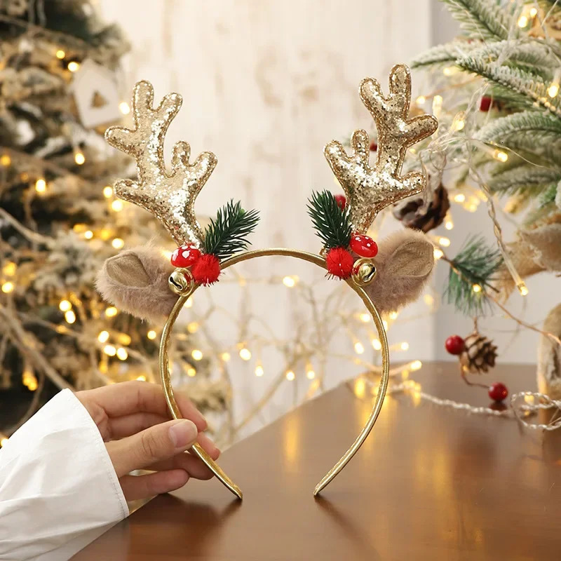 1PC Christmas Headband Reindeer Horn and Deer Ear Headwear Family Christmas Atmosphere Decoration Year Party Gift Headband 251021