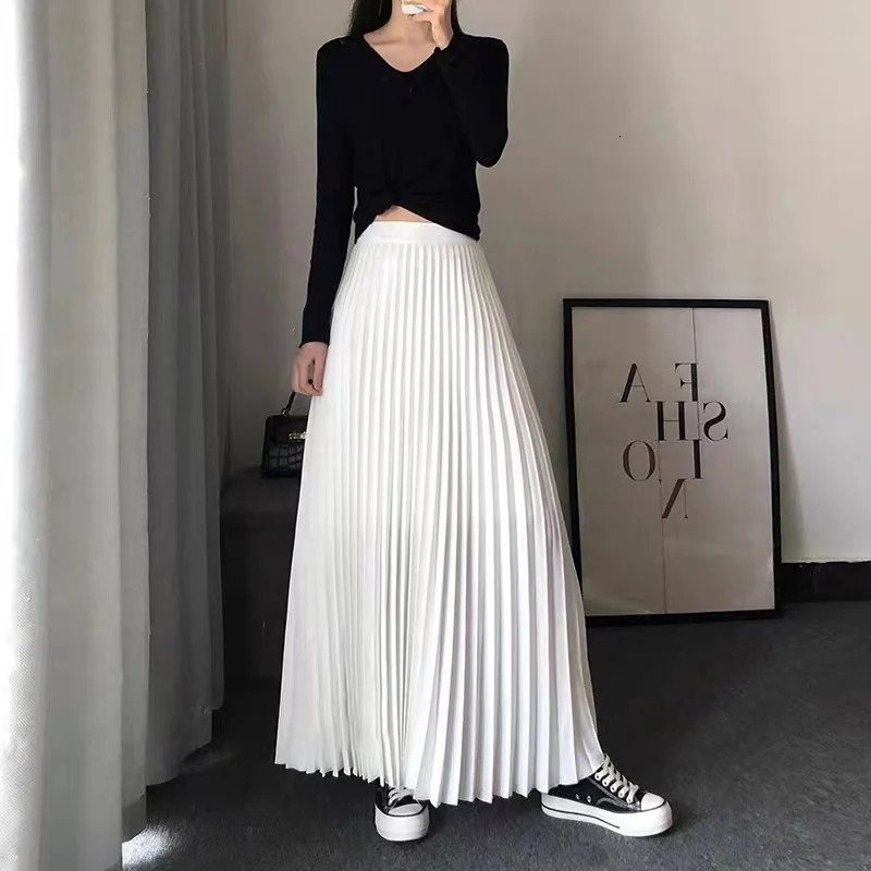 TFETTERS Spring Clothes Women 2025 Autumn Fashion Casual Office Lady Pleated Skirt Women Hight Waist Solid Long Skirt 251013