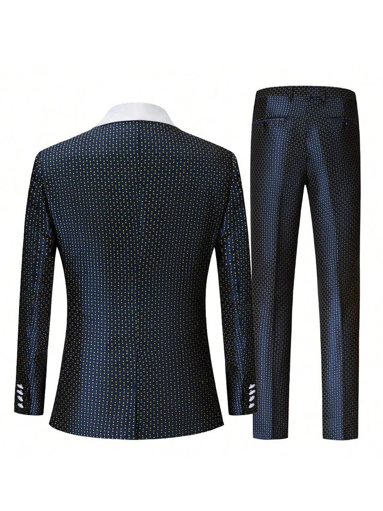 Mens threepiece slimfitting suit set including a tuxedo a singlebutton blazer a vest and stretch waist pants suitable f 251021