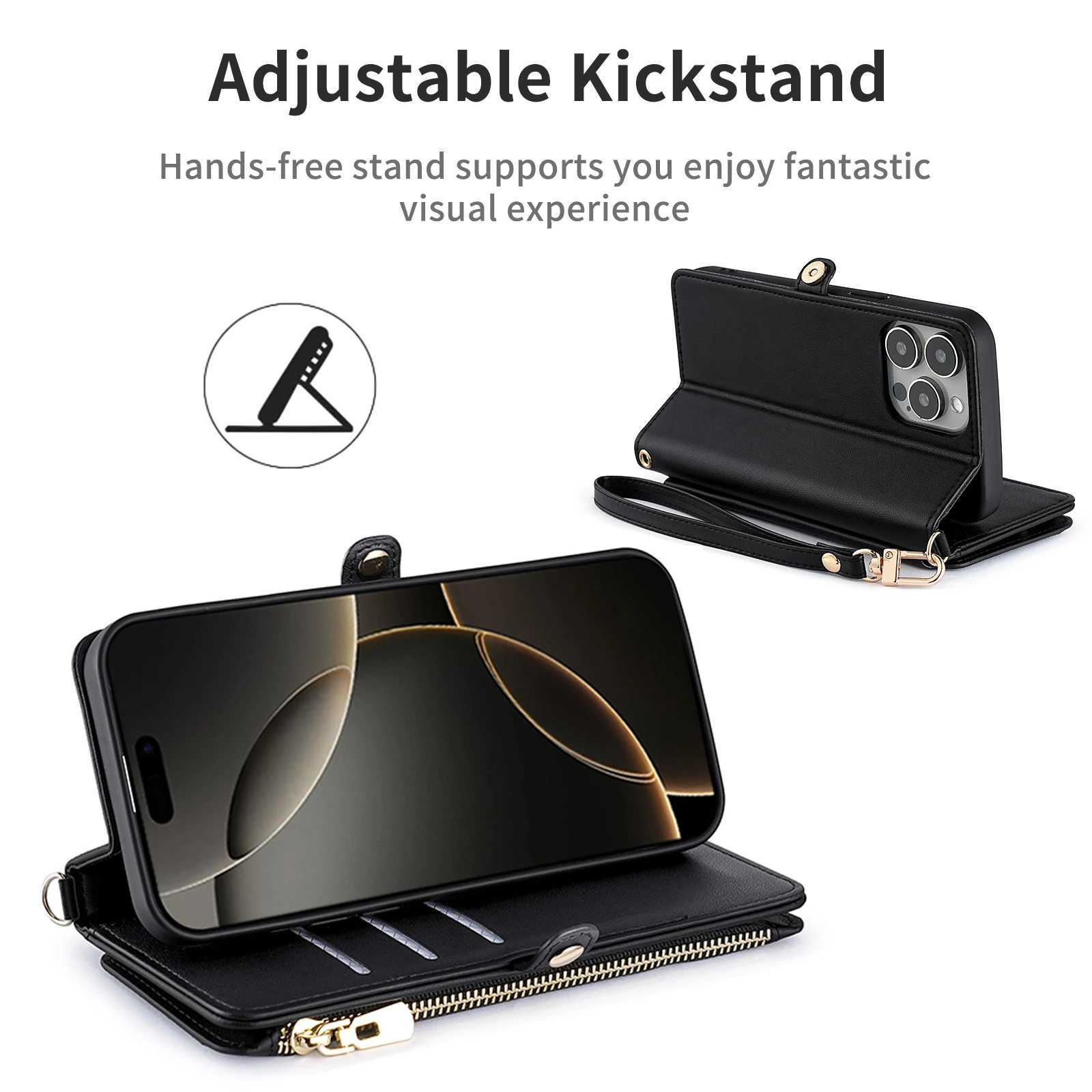 Leather Flip Case For IPhone 16 15 14 13 12 11 Pro X XS Max XR 8 7 6 Plus SE 5G 2020 2022 Lanyard Wallet Card Phone Bag Cover J251114