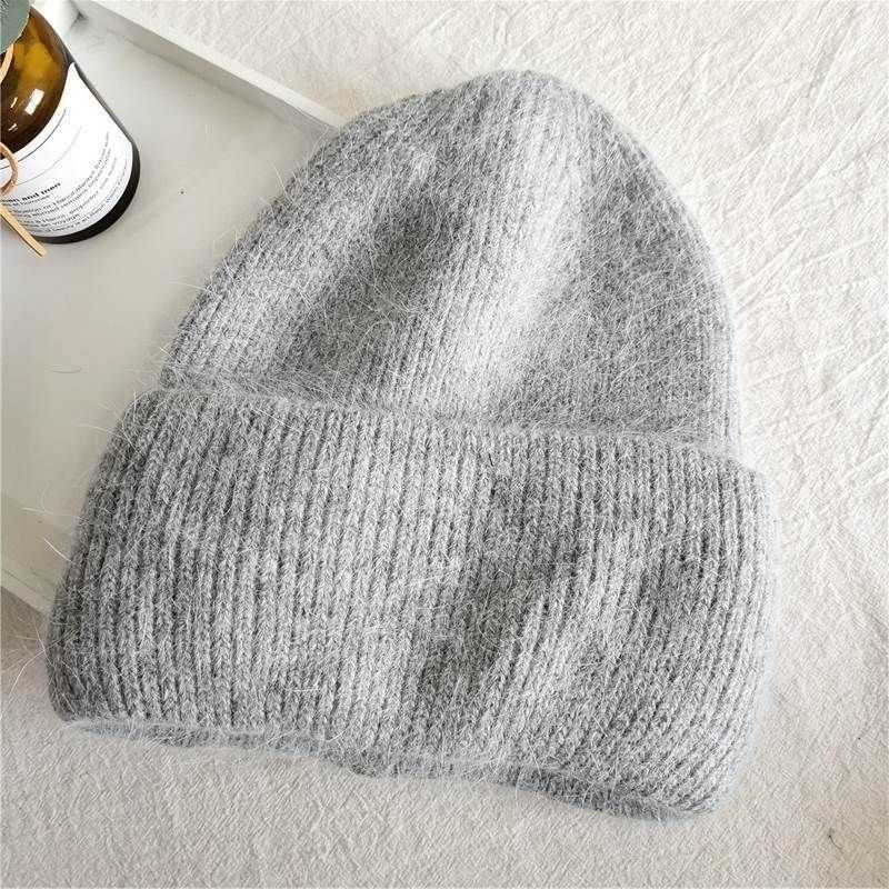 Min Light Luxury Rhinestone Rabbit Fur Double Folded Edge Knitted Hat Winter Cold Warm Wool Ear Protection Hat for Women H251020