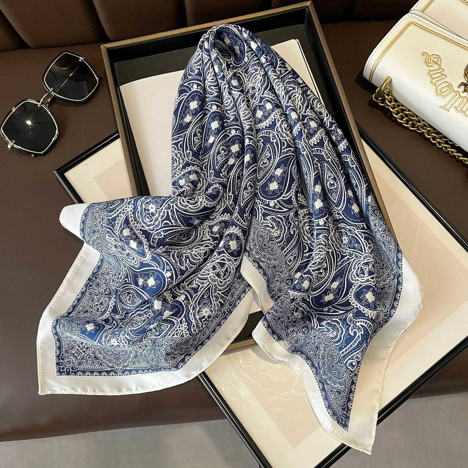 Luxury Satin Imitation Silk Print Scarf Square Wen Neck Scarves Wrap kerchi Beach Hair Band Wens BandanaW251021