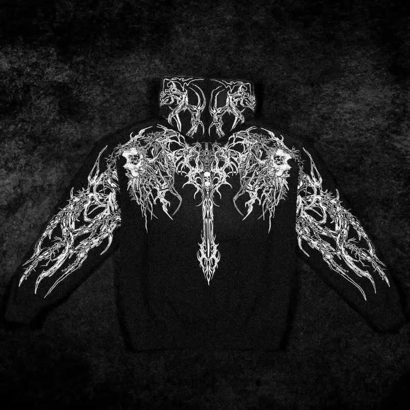 Gothic Skull Graphic Print Fitness Oversized Hoodies men clothing Y2K vintage Streetwear Hip Hop Skateboarding Casual Sweatshirt W251021