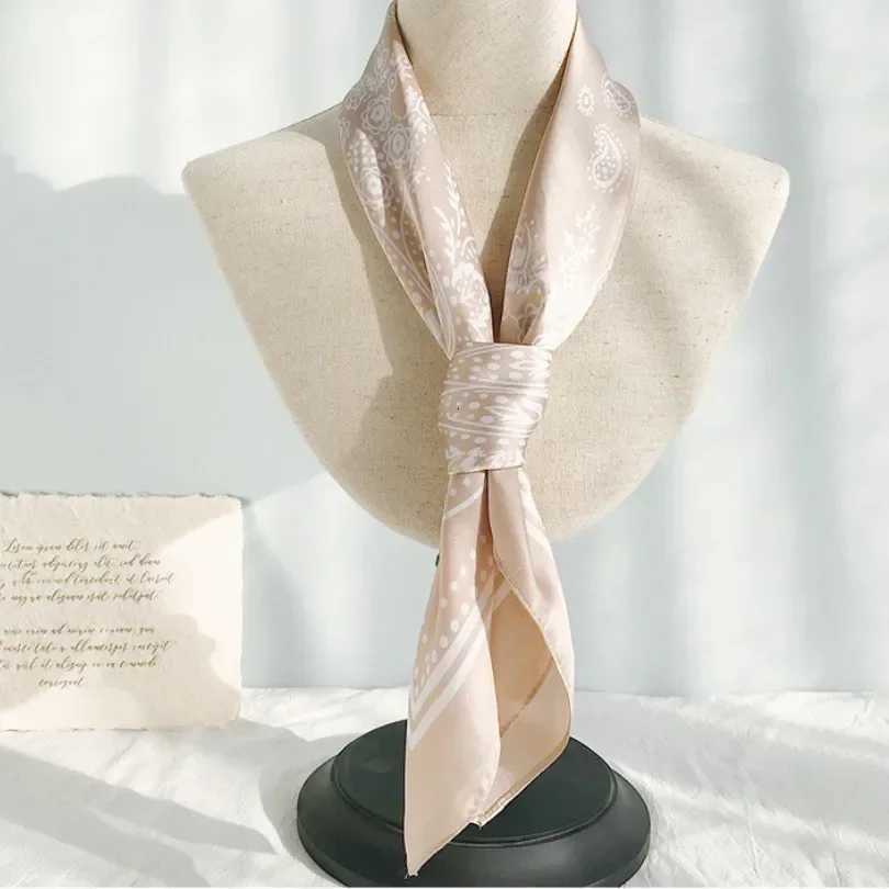 Women Scarf Fashion 70cm Paisley Printed Hijab Scarf Satin Bandana Head Scarfs Female Square Headband Woman Hair Accessory W251021