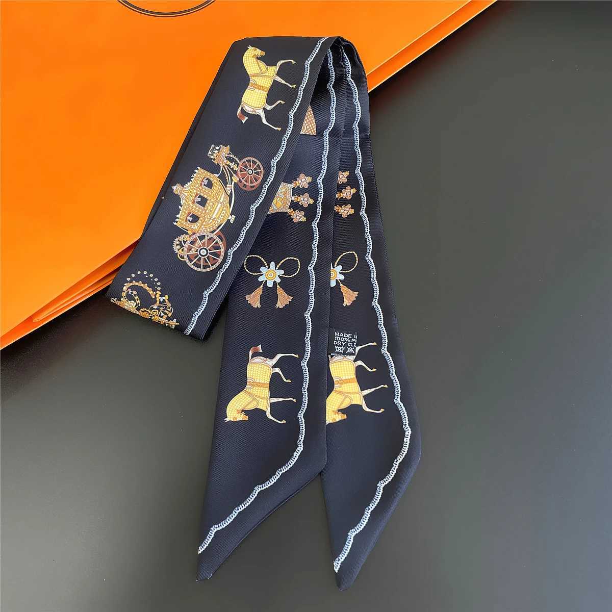 2024 Brand Design Horse Carriage Wen Scarf Luxury Silk Scarf Fashion Hair band Foard Skinny Bag Scarves NeckerchiW251021