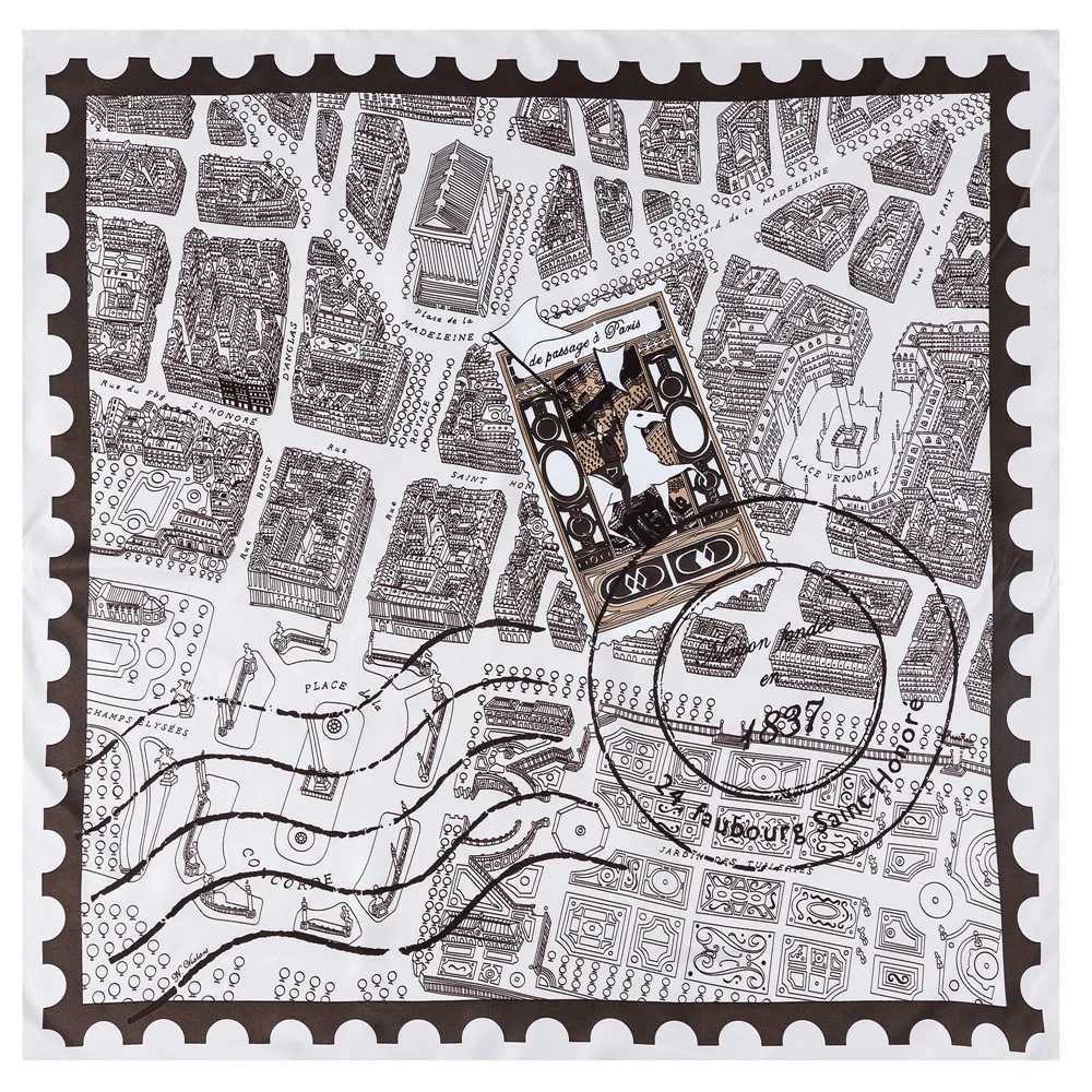 Manual Hand Rolled Twill Silk Scarf Women City Print Square Scarves Wraps Echarpe Silk Foulards Femme Bandana Lady Hijab 90CM W251021