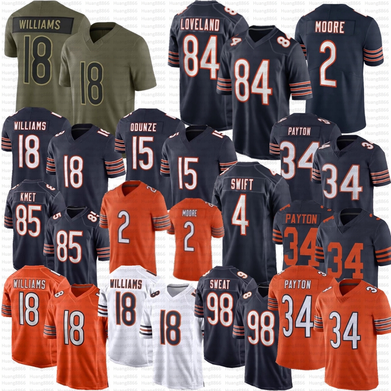 Caleb Williams Rome Odunze DJ Moore Football Jersey Luther Burden III Colston Loveland Cole Kmet Hester Swift Walter Payton Brisker Urlacher Sweat Jerseys