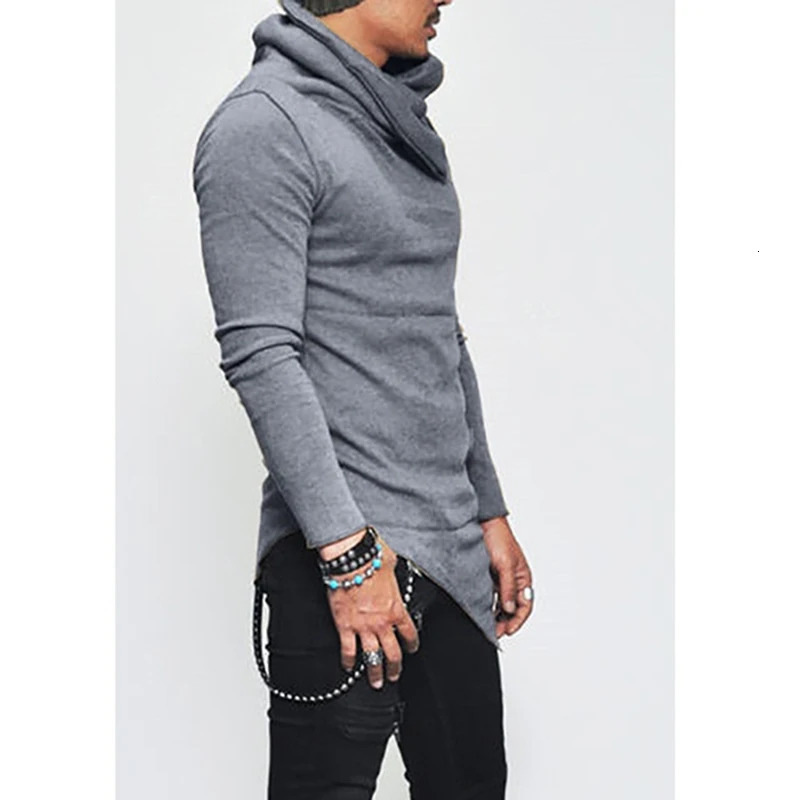 Mens Hoodies Unbalance Hem Pocket Long Sleeve Sweatshirt For Men Clothing Autumn Turtleneck Sweatshirt Top Hoodie 251011