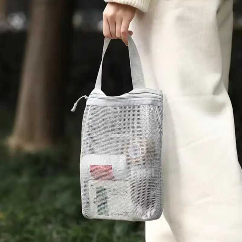 Simple Toiletry Bag Mesh handheld Makeup Bags Women Bath Fitness Travel Portable Breathable Hang Storage BagW251021