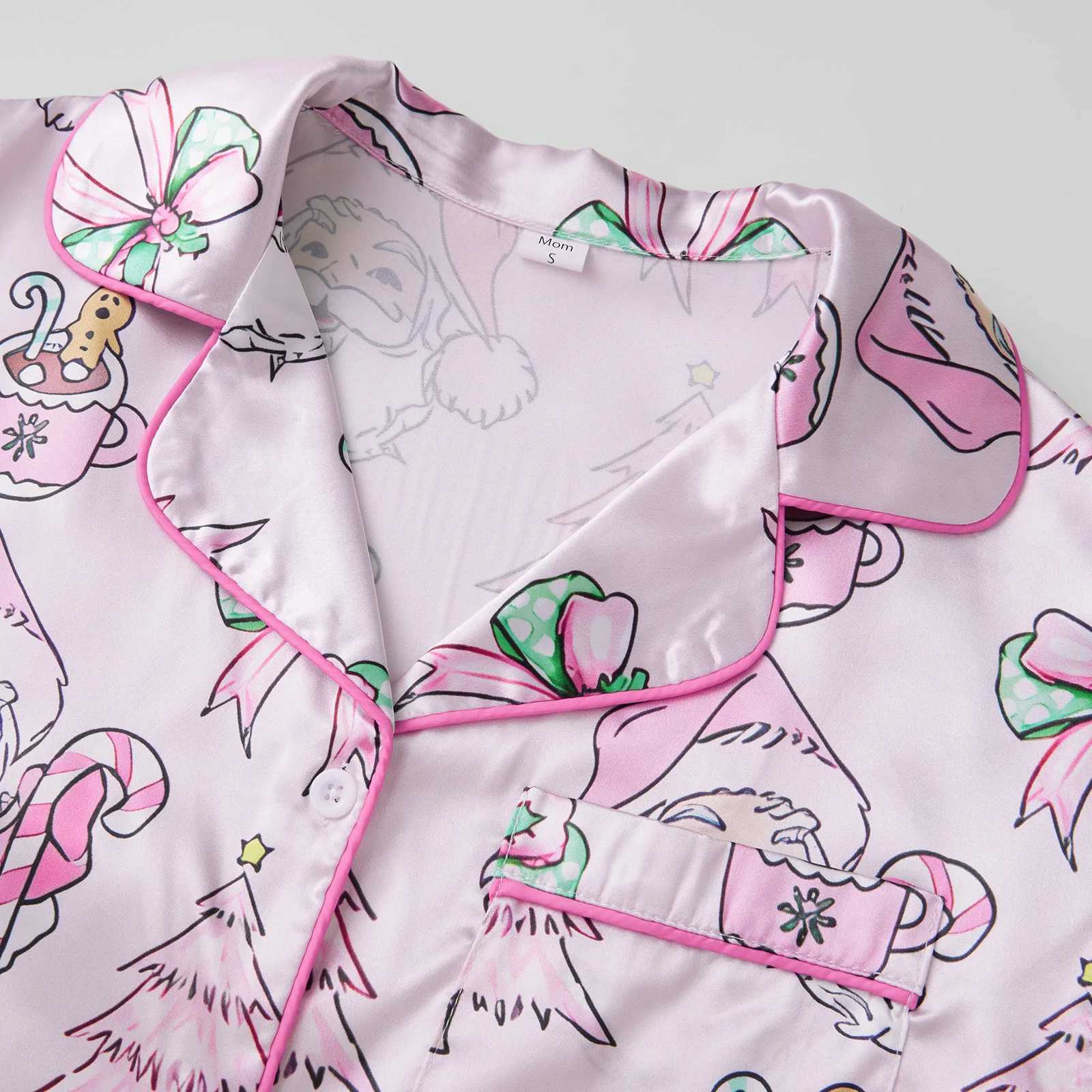 Mommy and Me Matching Pajamas Santa Tree Print Button Down Long Sleeve Lapel Tops Pants Family Sleepwear L251021M9U3