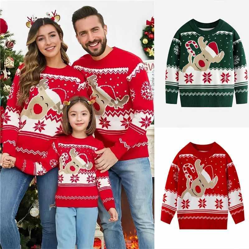 Christmas Family Matching Sweater Winter Warm Cartoon Elk Print Knitwear Adult Kids Xmas Long Sleeve Pullover Tops Streetwear L2510217177