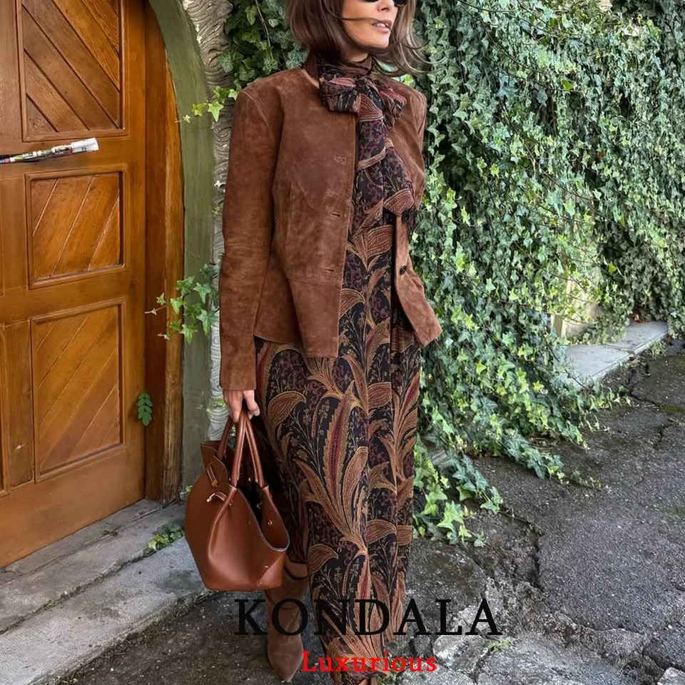 KONDALA Streetwear Suede Women Jackets O Neck Buttons Long Sleeve Short Fashion Autumn Winter Casual Outwears 251021