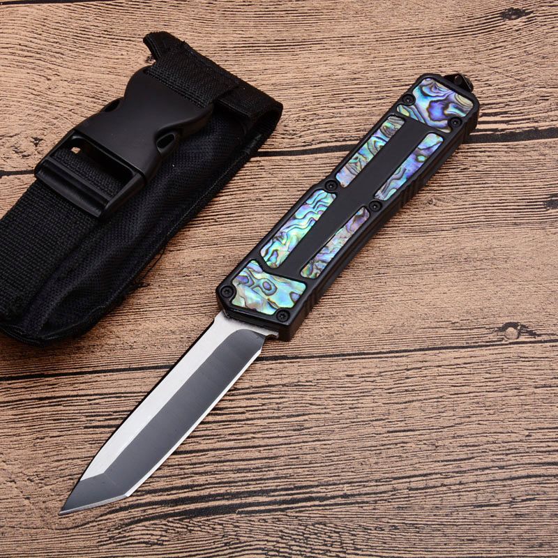 Top Quality Black Tactical knife 440C Black Oxide Wire Drawing Tanto Point Blade Abalone shell /Aluminum alloy Handle Survival Knives