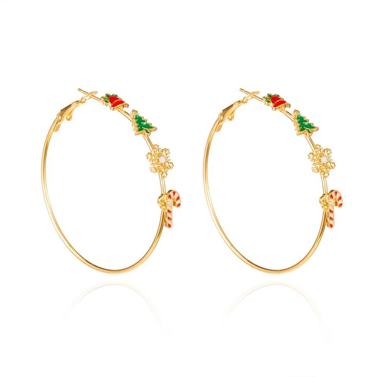 Holiday Round Hoop Drop Earrings Exaggerated Bell Tree Snowflake Crutch Dangle Earrings Christmas Jewelry Gifts For Women Men J251021