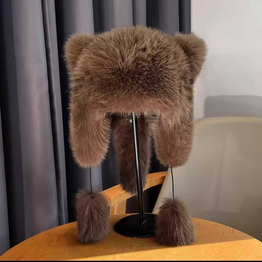 Autumn and Winter New Thickened Warm Princess Hat Fashion Ear Protection Hat Imitation Fox Fur Little Raccoon Tail Hat H251020