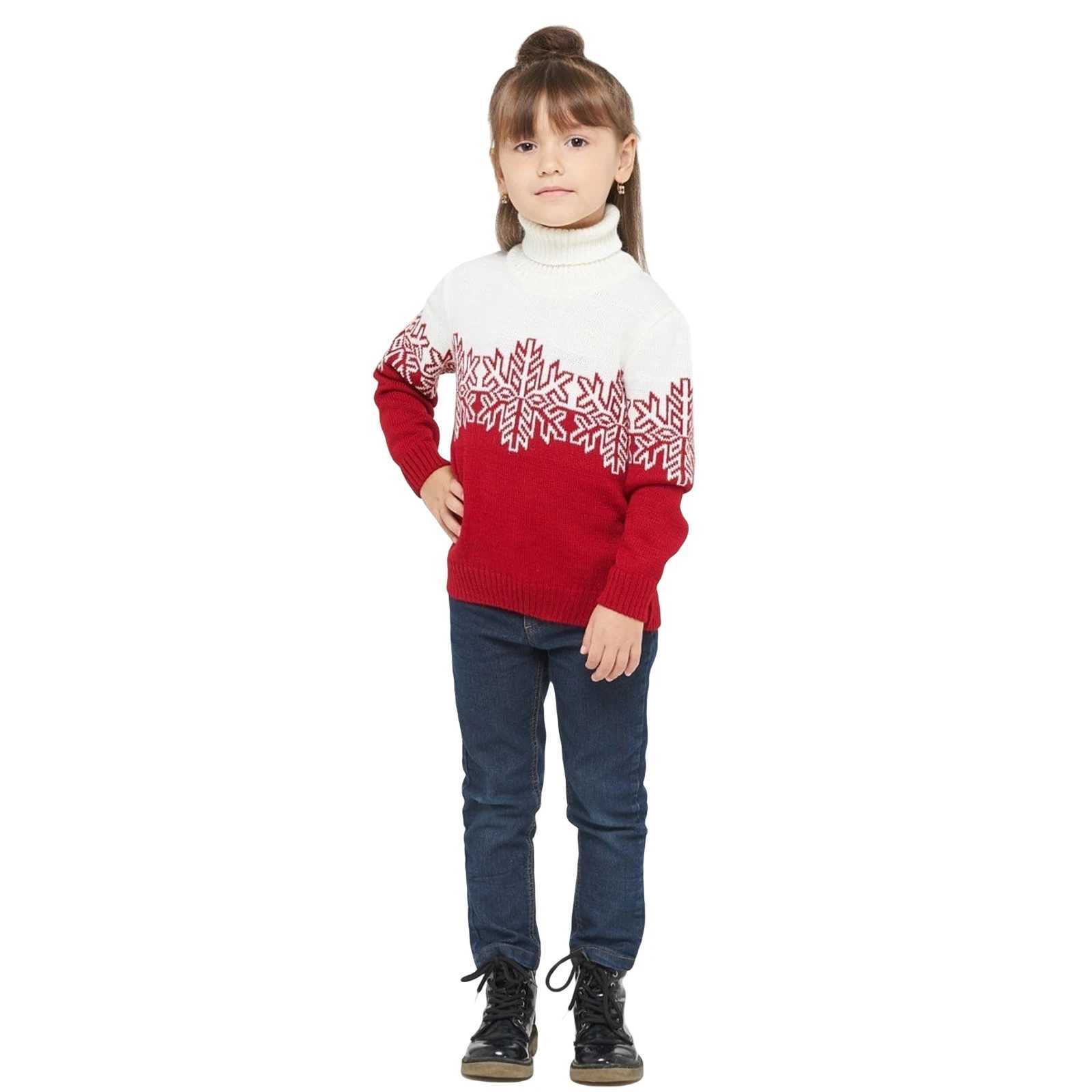 Family Matching Christmas Sweater Snowflake Print Contrast Color Turtleneck Long Sleeve Knitted Pullovers L251021XO5I
