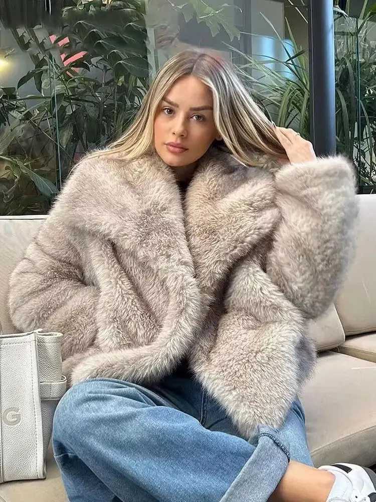 HH Autumn Winter Women Elegant Faux Fur Loose Casual Warm Long Sleeve Jacket Vintage Solid Fashion High Street Lady Outwear Y251105