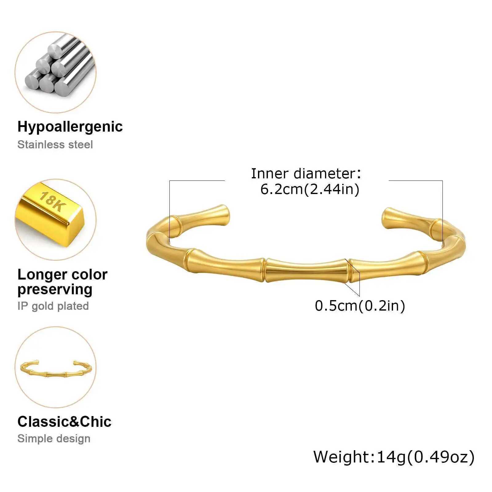 Prjewel Wearresistant Stainless Steel Bracelet For Women Gold Color Waterproof Bamboo Knot Open Bracelet For Girls Party Gifts J251021