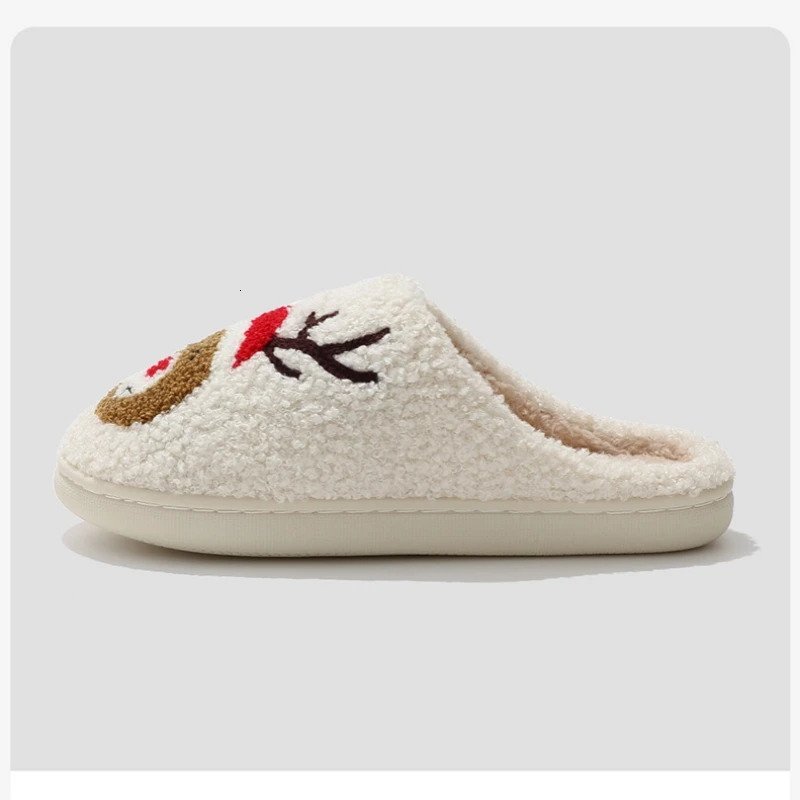 Christmas Women Warm Fashion Slippers Men Cute Santa Claus Embroidery Pattern Slides Couples Furry Sandals Family Plush Shoes 251021