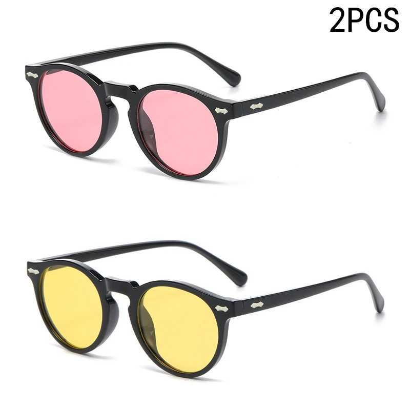 2PCS New Style Of Retro Glasses Round Fashion Mita Sunglasses Personalized Sunglasses JH3053 J251114