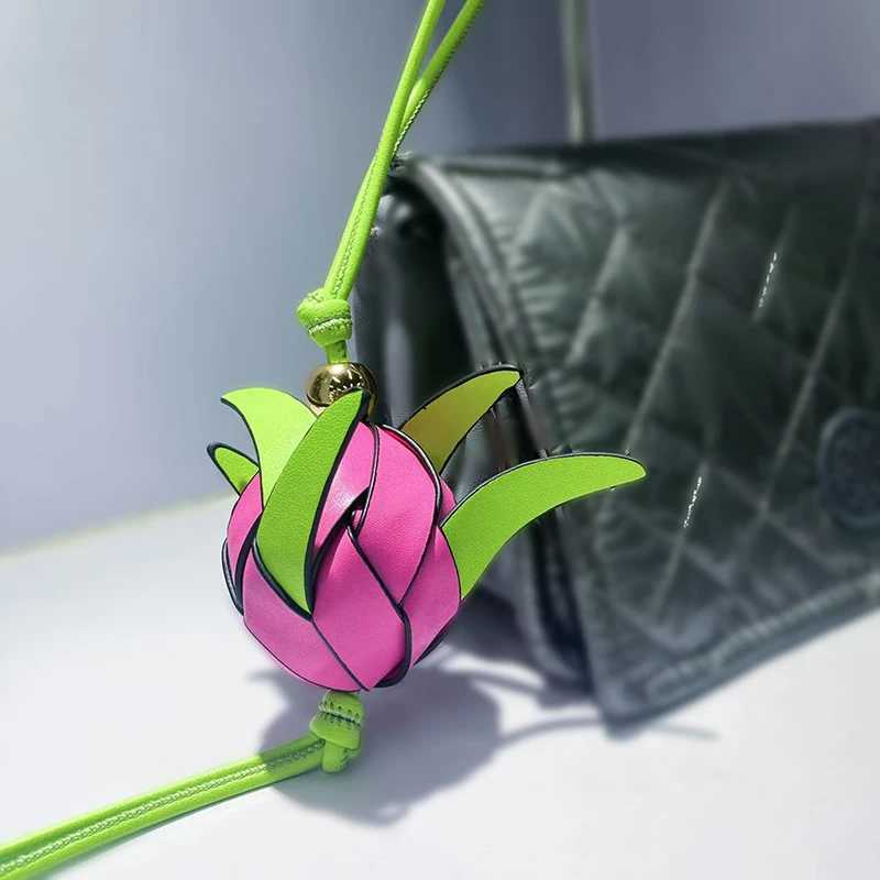 Cowhide Decorative Pendant Creative Bag Accessories Handwoven Genuine Leather Dragon Fruit Pendant Bag Simulated Bag Charms J251121
