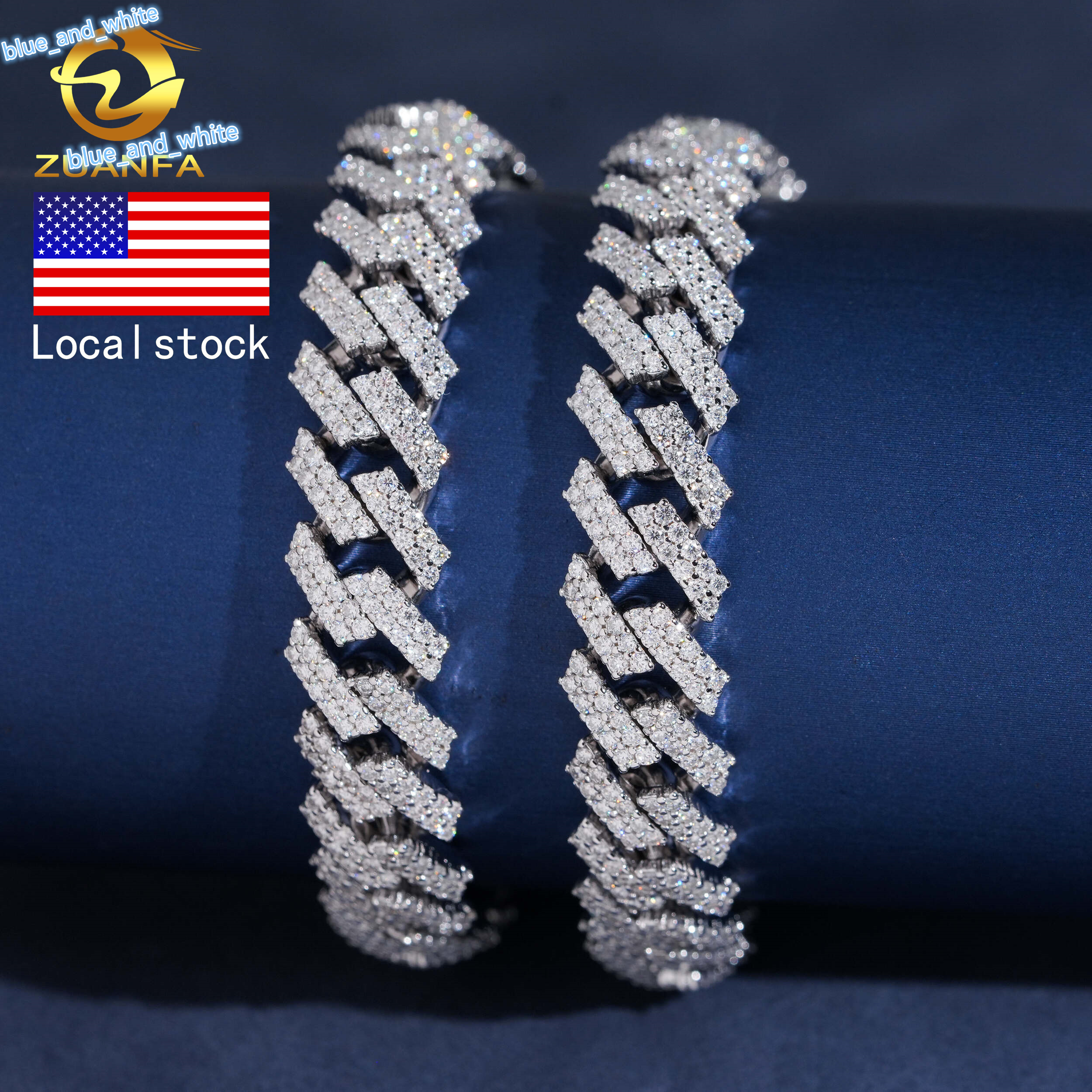 USA Local Fast Shipping 12MM Custom Hip Hop Jewelry Iced Out Diamond 925 Silver VVS Moissanite Cuban Link Chain Bracelet