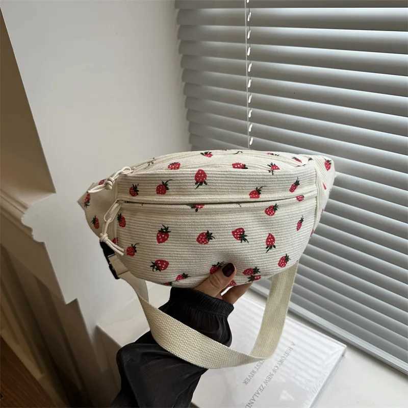 Waist Bag Women Men Corduroy Fanny Pack Strawberries Pocket Fashion Chest Handbag Sports Travel Purse Plaid WaistPack Belly Bags Z251021