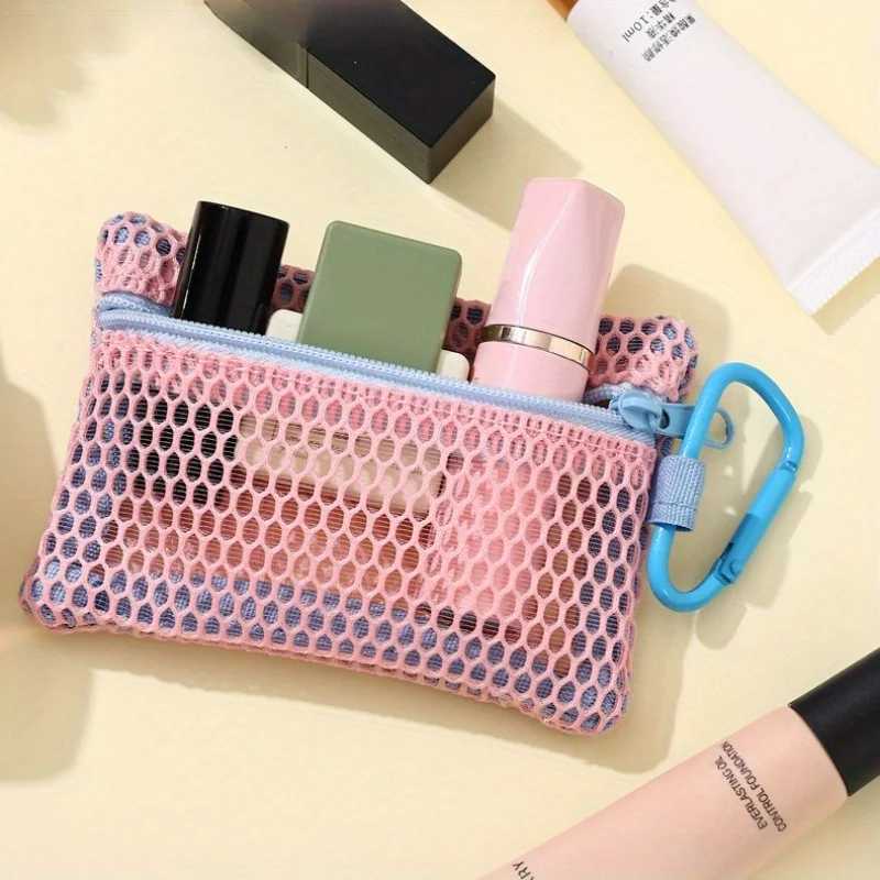 1pc transparent Mesh Makeup BagStylish Portable Cosmetic Pouch with ZipperFlat Design for Toiletries and Makeup StorageW251021