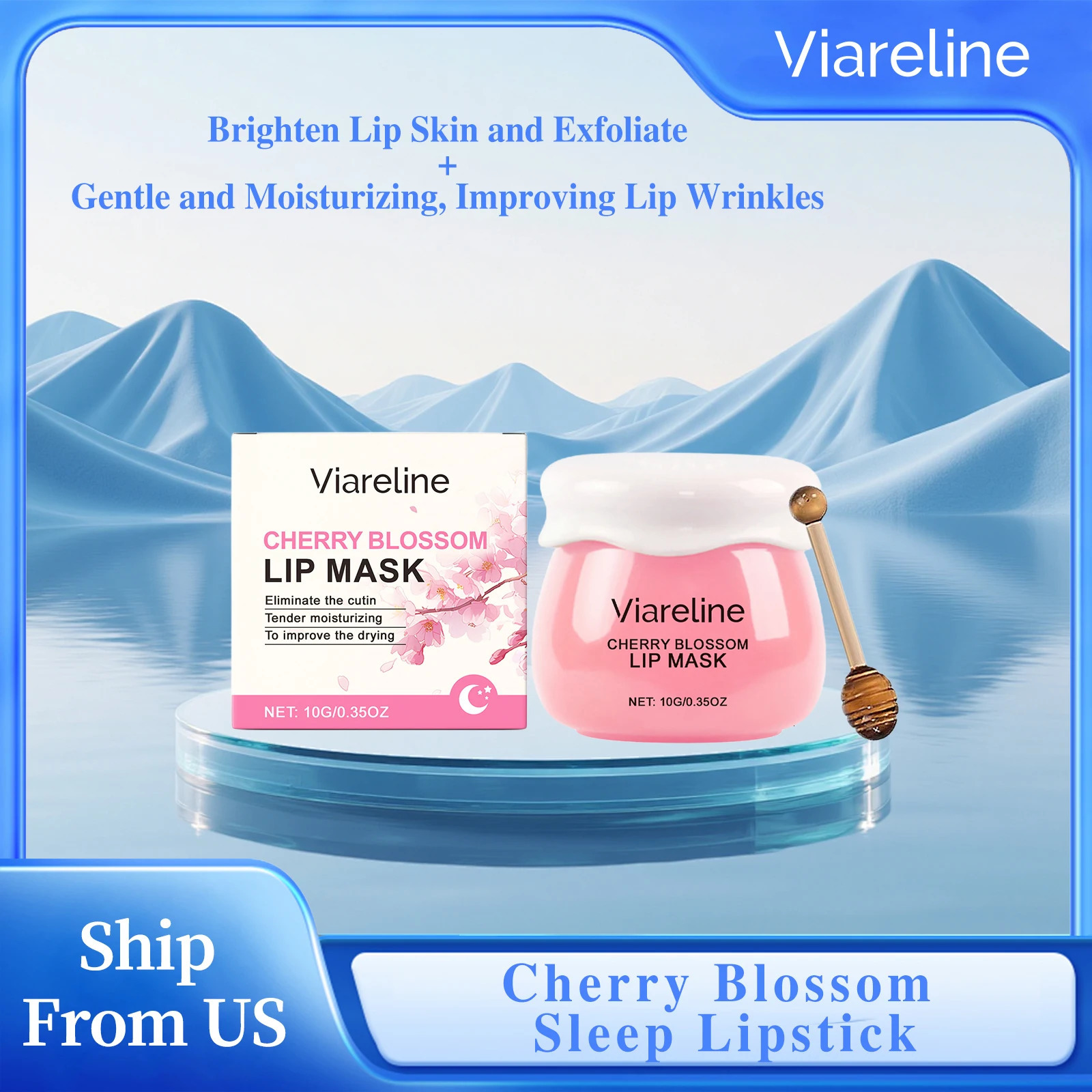 Viareline 10g Cherry Blossom Lip Balm Sleeping Lip Care Brightening Smooth Lip Lines Lasting Moisturizing Plumping Lip Balm 251018