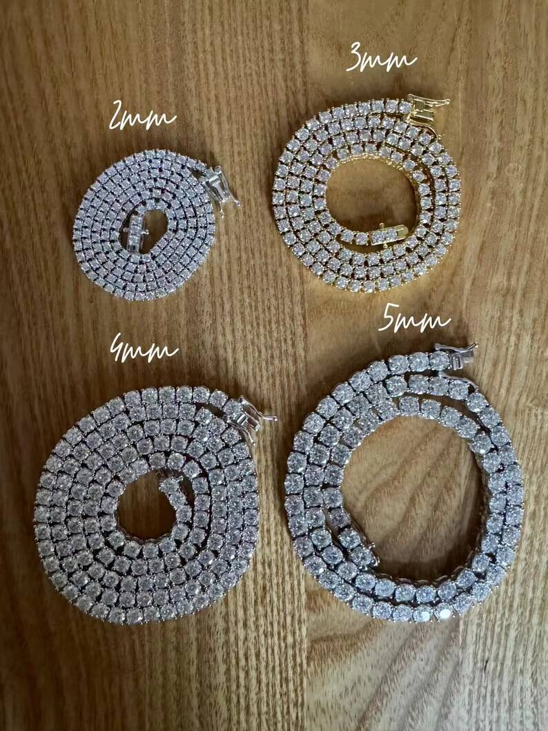 Rinntin SMN Luxury Men Women Hip Hop Iced Out Fine Jewelry 2MM 3MM 4MM 5MM S925 Silver Vvs Moissanite Tennis Chain Necklace