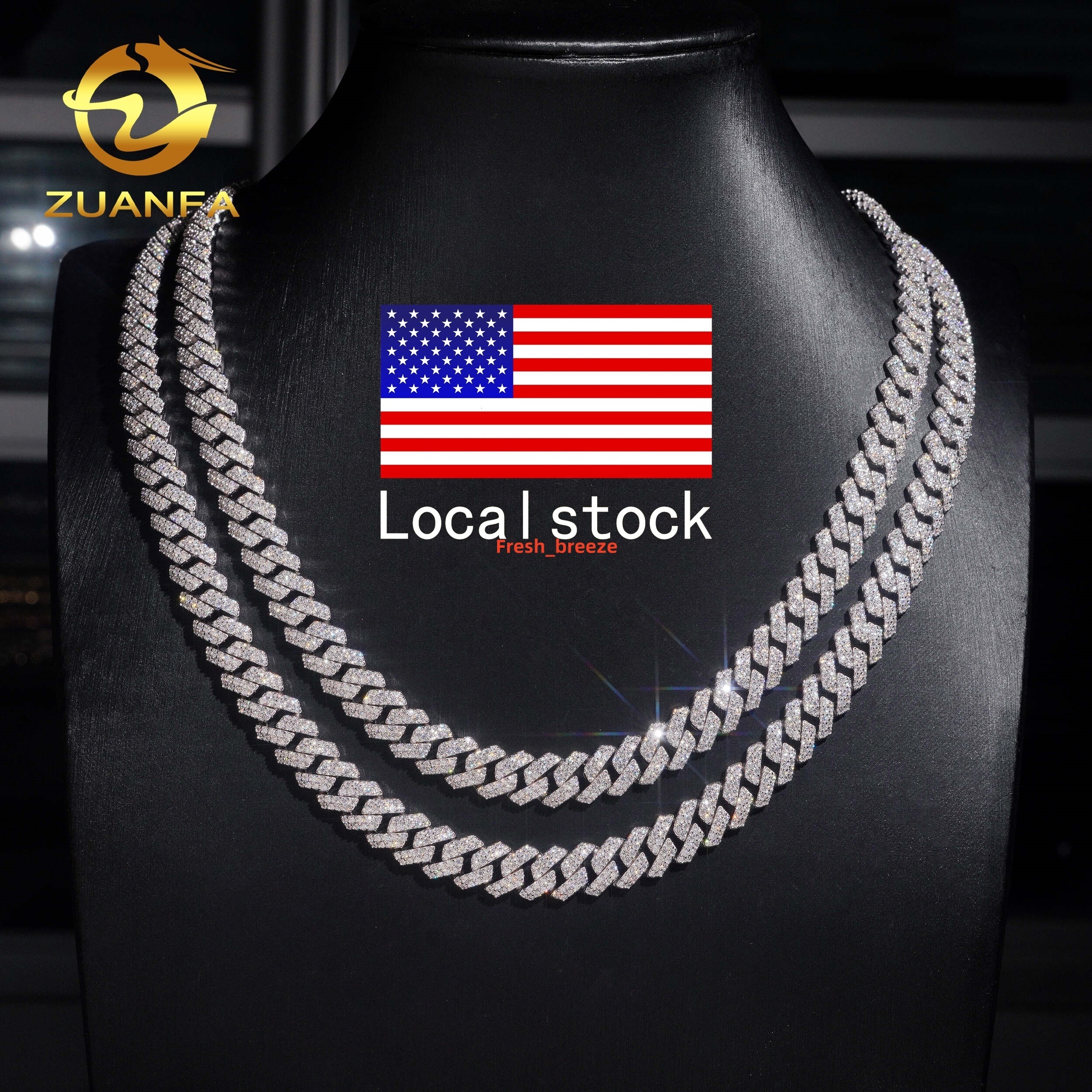 Ship in USA Warehouse Stock 10mm 2Rows 925 Solid Silver Hip Hop Iced Out VVS1 Moissanite Diamond Miami Cuban ChainBracelet
