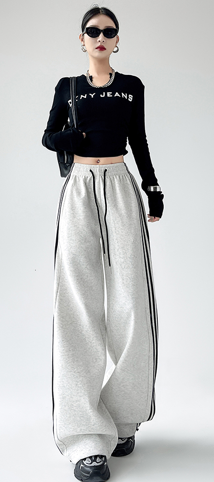 Designer Fashion Spring and Autumn New Three Color Sports leggings Striped Casual Loose Wide Leg Pants