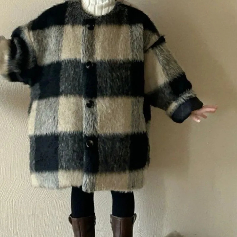 Baby Girl Princess Woolen Plaid Coat With Scarf Inafnt Toddler Child Winter Cotton Padded Outwear Thick Warm Baby Clothes 110Y 251017