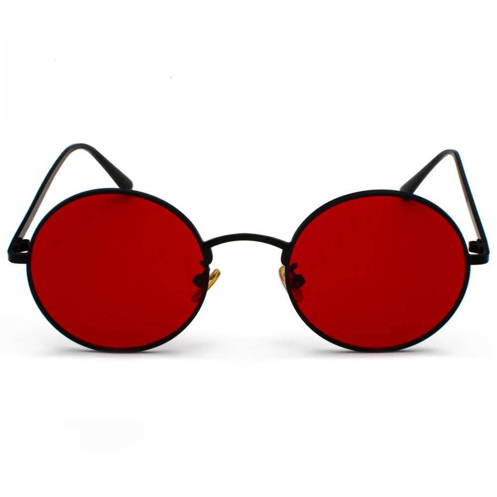 Kachawoo women sunglasses with red lenses round metal frame vintage retro glasses sun for men unisex birthday gifts J251114