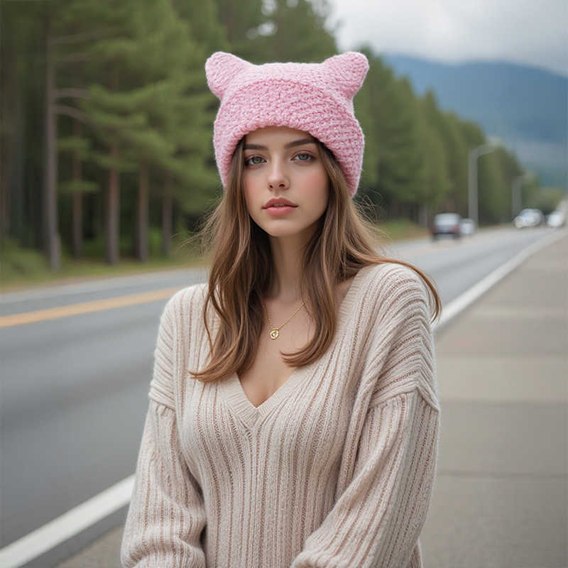 Little Knitted Hat Cute Pointed Hat Fashion Versatile Knitted Hat Plain Solid Color Ear Protection Hat H251020